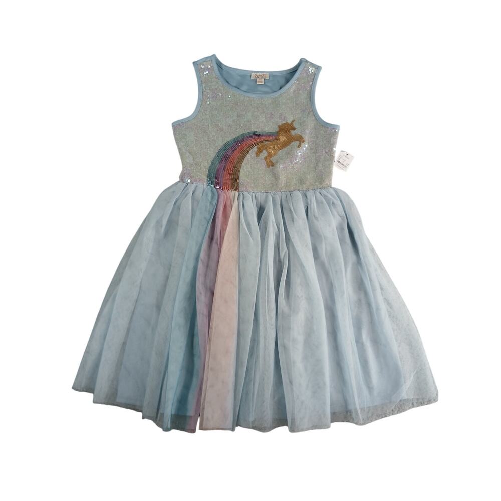 Zenzi Dress Unicorn Girls Large (10-12) Blue Sparkle Tulle Twirl Fancy NWT